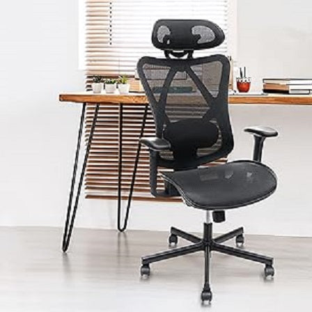 Mesh Office Chair,Ergonomic Office Chairs With Wheels,Adjustable Lumbar Support,Armrest,Headrest-Tilt High Back Desk Chair With Mute Wheel For Office, Home, Gaming
