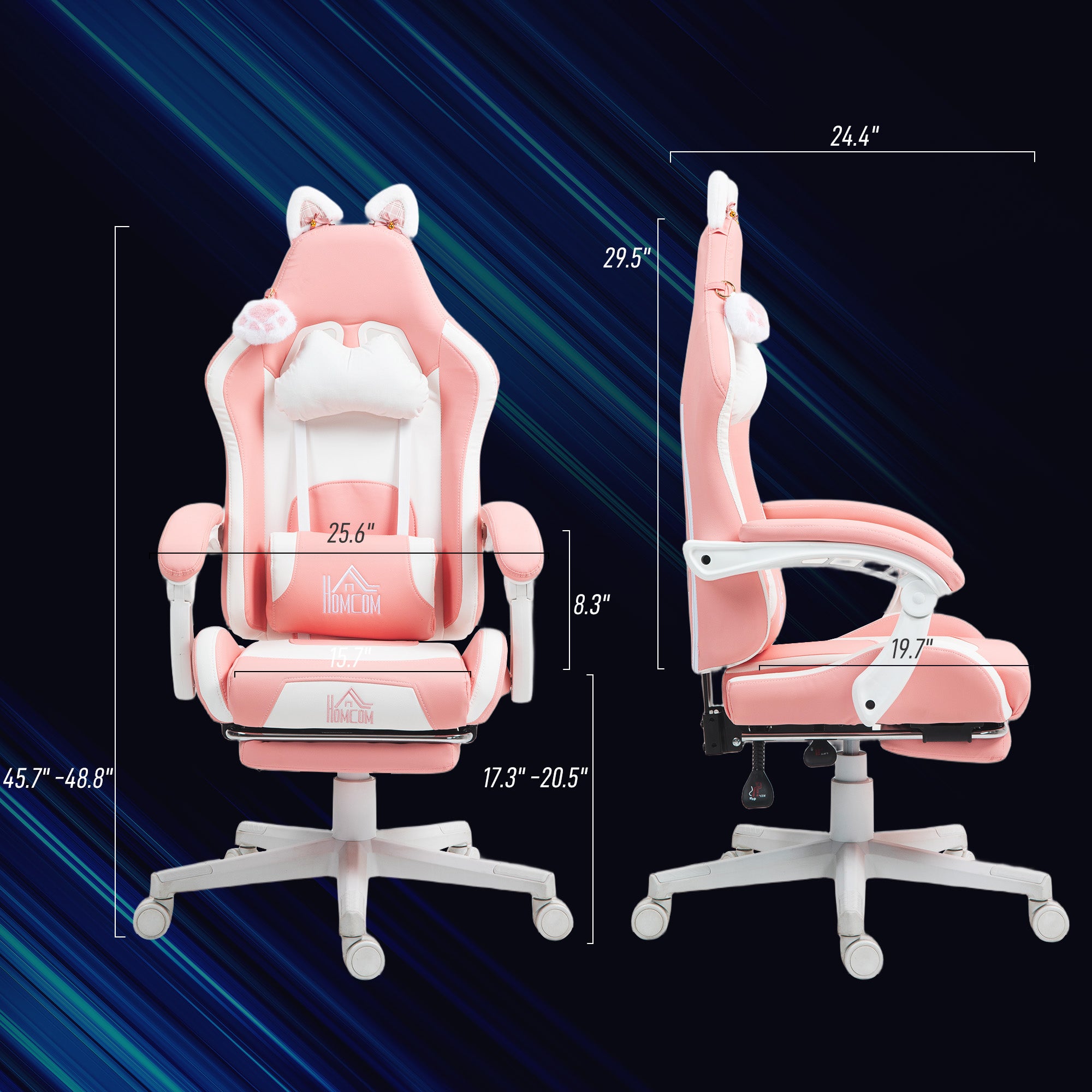 Cute Racing Gamer Chair, Faux Leather Gaming Chair with Footrest, Headrest and Lumbar Support, Pink